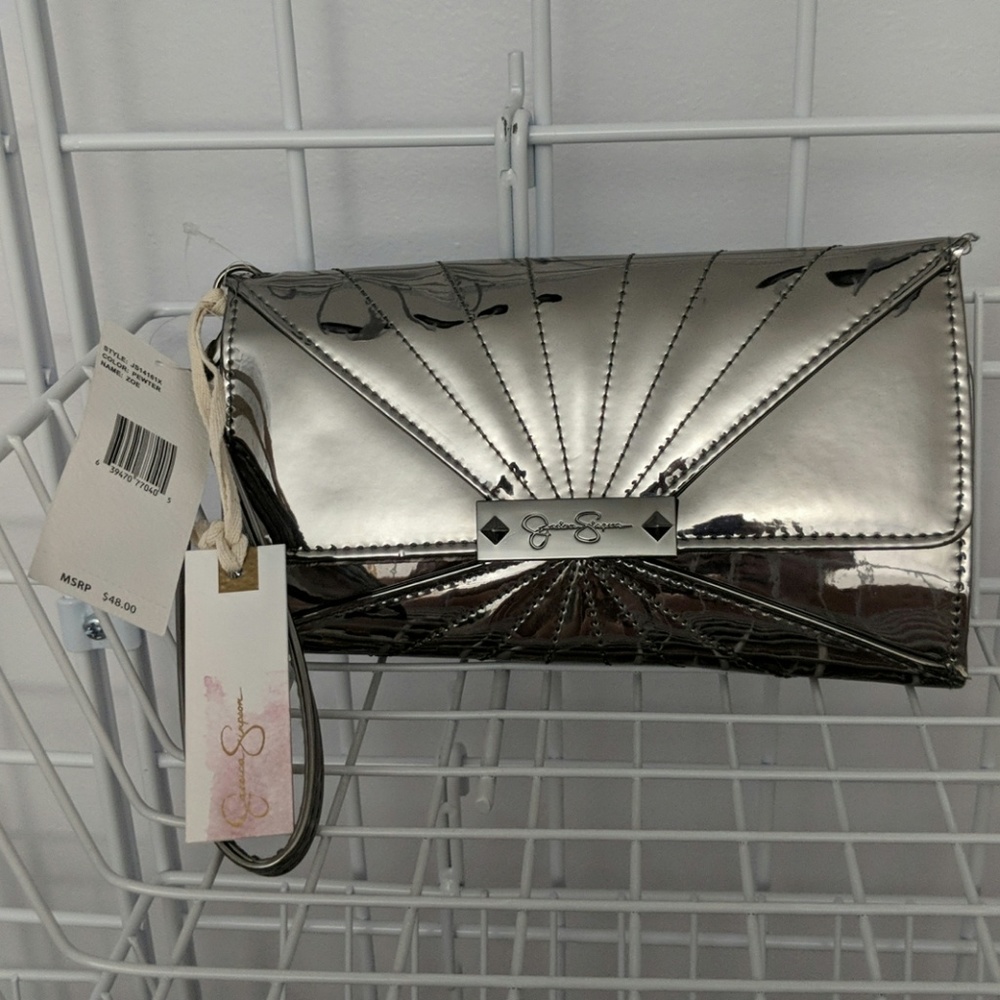 Jessica Simpson metallic silver pewter Zoe wallet